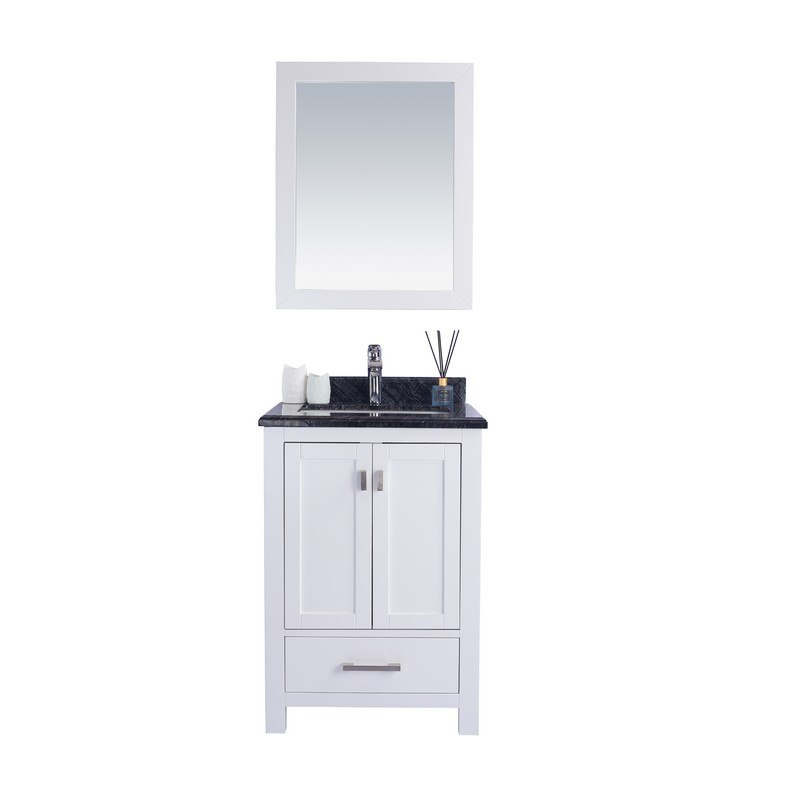 LAVIVA 313ANG-24W-BW WILSON 24 INCH WHITE CABINET WITH BLACK WOOD COUNTERTOP