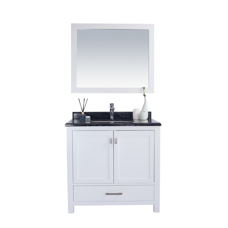 LAVIVA 313ANG-36W-BW WILSON 36 INCH WHITE CABINET WITH BLACK WOOD COUNTERTOP