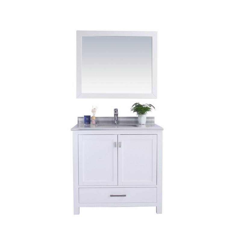 LAVIVA 313ANG-36W-WS WILSON 36 INCH WHITE CABINET WITH WHITE STRIPE COUNTERTOP