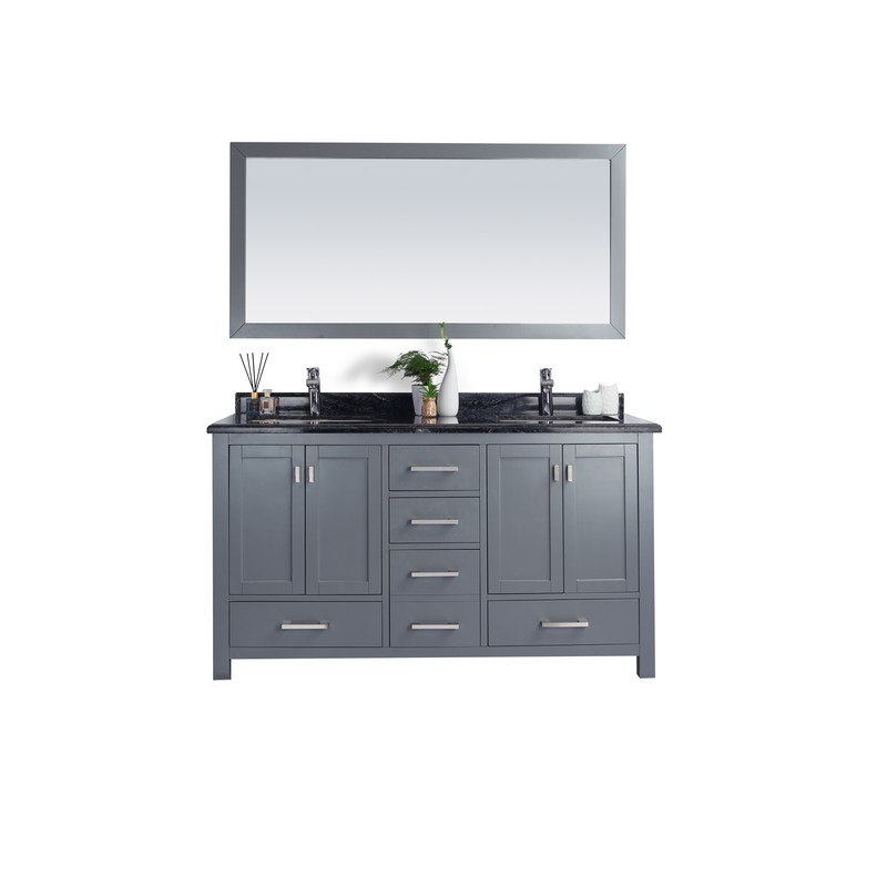 LAVIVA 313ANG-60G-BW WILSON 60 INCH GREY CABINET WITH BLACK WOOD COUNTERTOP