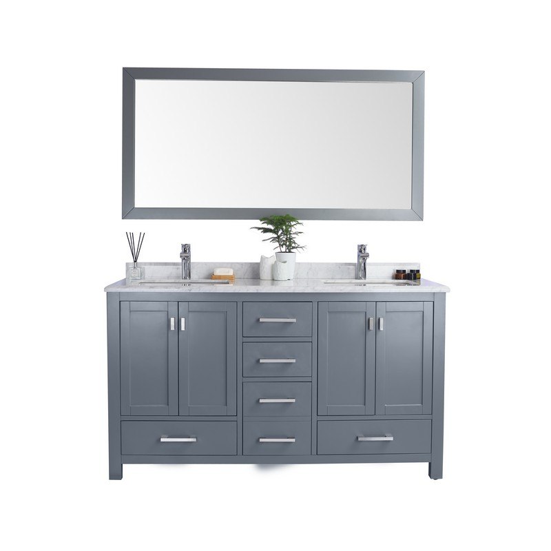 LAVIVA 313ANG-60G-WC WILSON 60 INCH GREY CABINET WITH WHITE CARRARA COUNTERTOP
