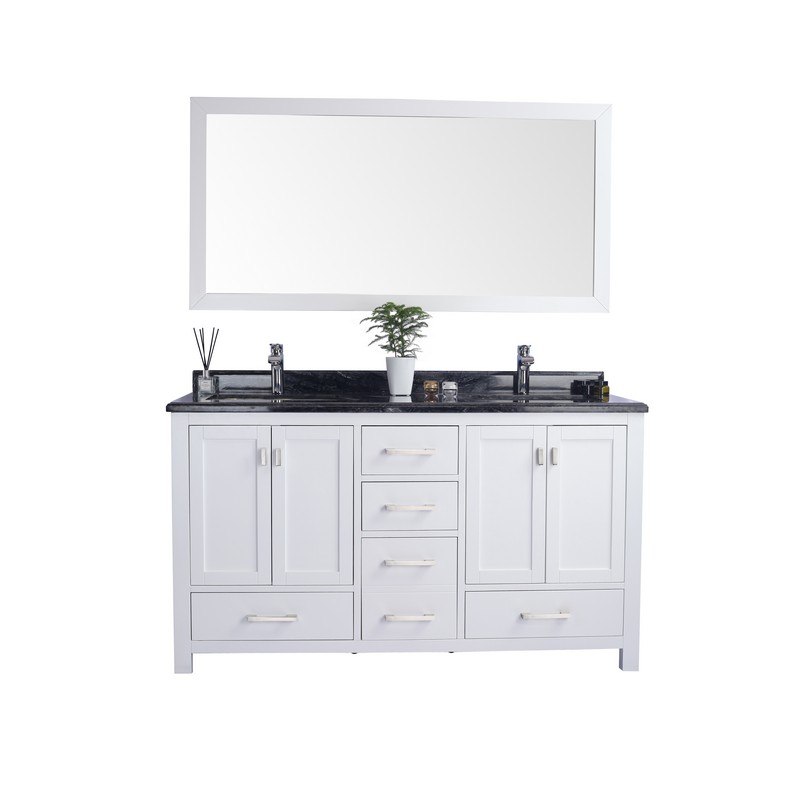 LAVIVA 313ANG-60W-BW WILSON 60 INCH WHITE CABINET WITH BLACK WOOD COUNTERTOP