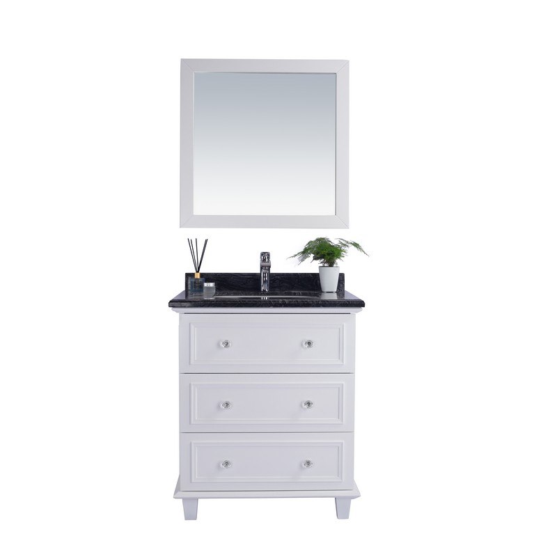 LAVIVA 313DVN-30W-BW LUNA 30 INCH WHITE CABINET WITH BLACK WOOD COUNTERTOP