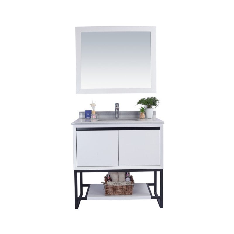 LAVIVA 313SMR-36W-WS ALTO 36 INCH WHITE CABINET WITH WHITE STRIPES COUNTERTOP