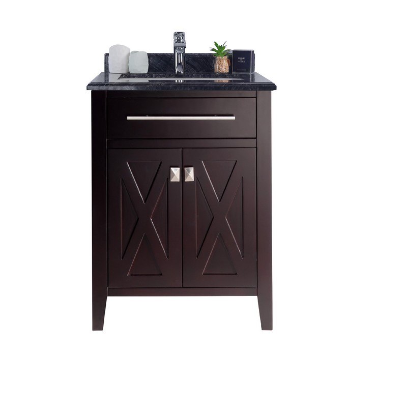LAVIVA 313YG319-24B-BW WIMBLEDON 24 INCH BROWN CABINET WITH BLACK WOOD COUNTERTOP