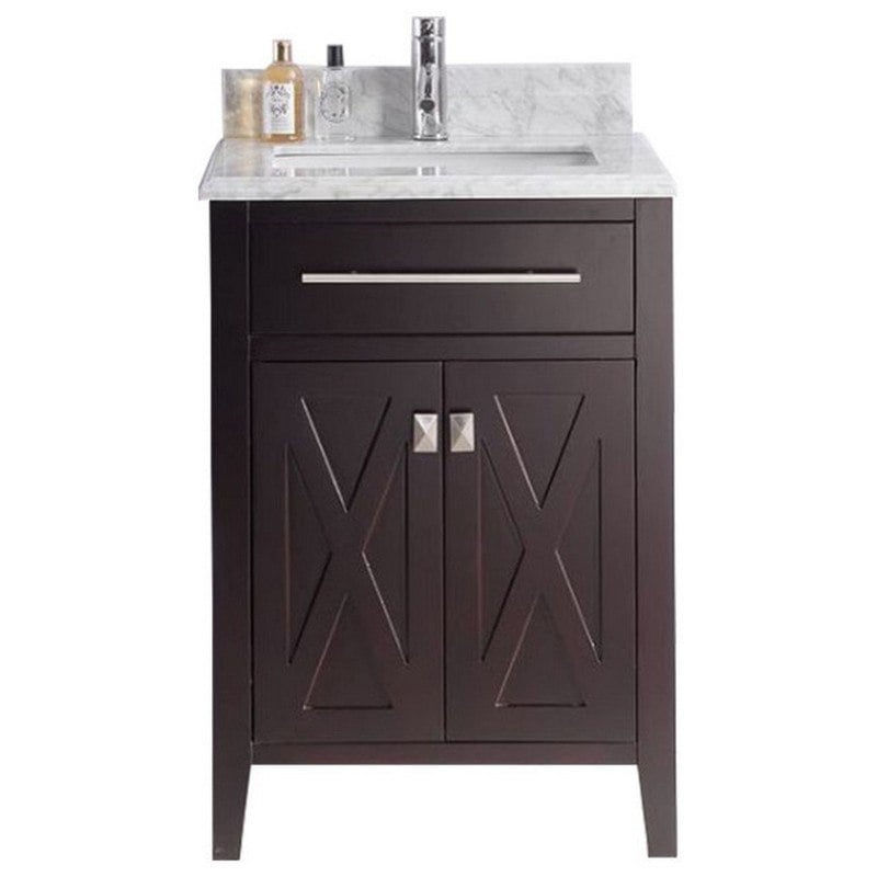 LAVIVA 313YG319-24B-WC WIMBLEDON 24 INCH BROWN CABINET WITH WHITE CARRARA COUNTERTOP