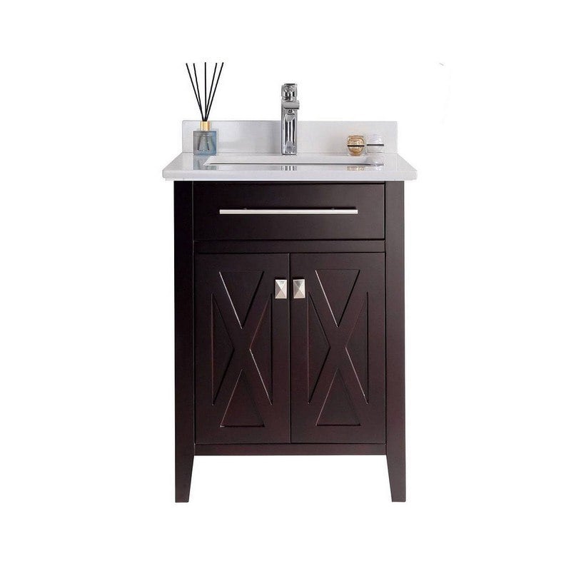 LAVIVA 313YG319-24B-WQ WIMBLEDON 24 INCH BROWN CABINET WITH WHITE QUARTZ COUNTERTOP