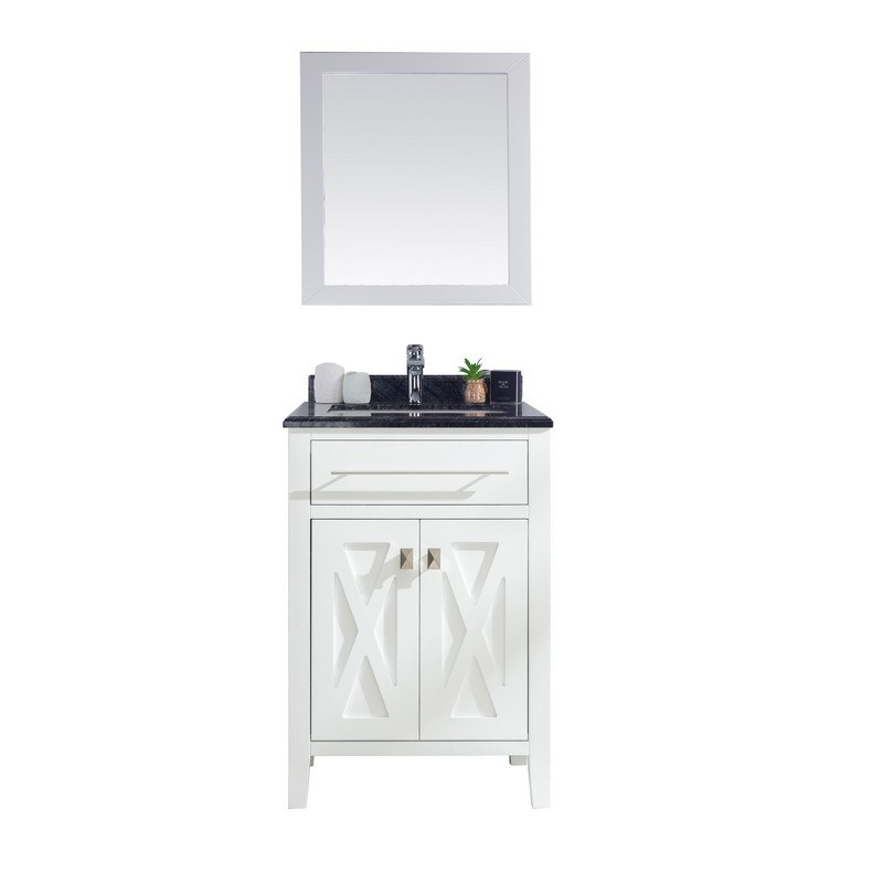 LAVIVA 313YG319-24W-BW WIMBLEDON 24 INCH WHITE CABINET WITH BLACK WOOD COUNTERTOP