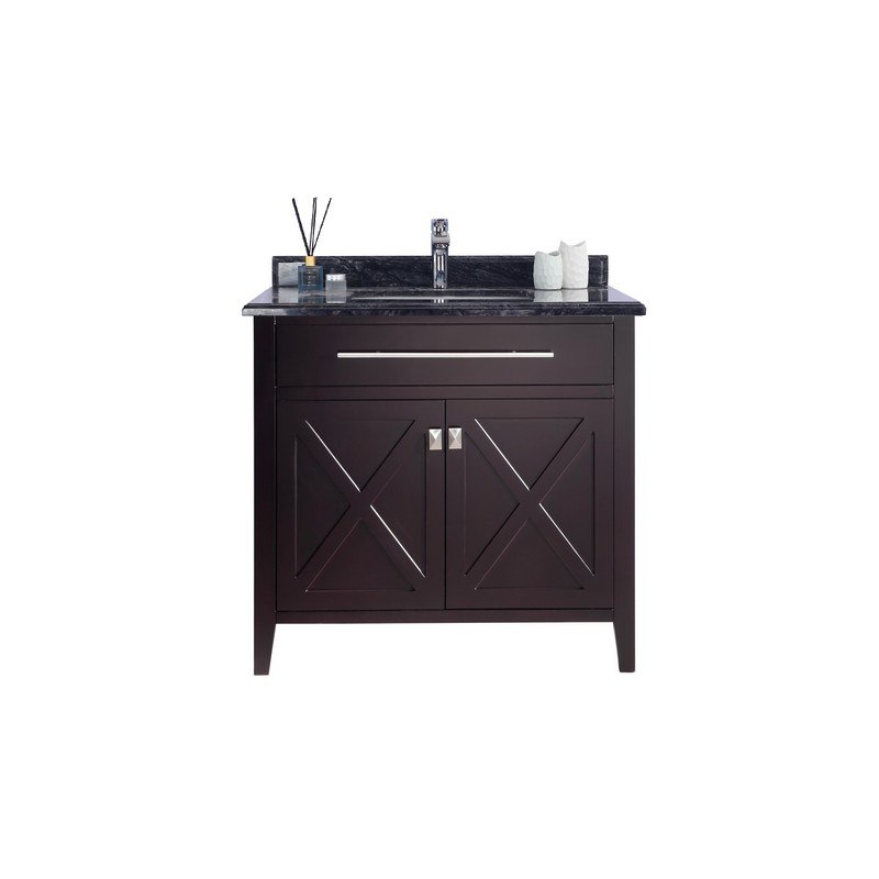 LAVIVA 313YG319-36B-BW WIMBLEDON 36 INCH BROWN CABINET WITH BLACK WOOD COUNTERTOP