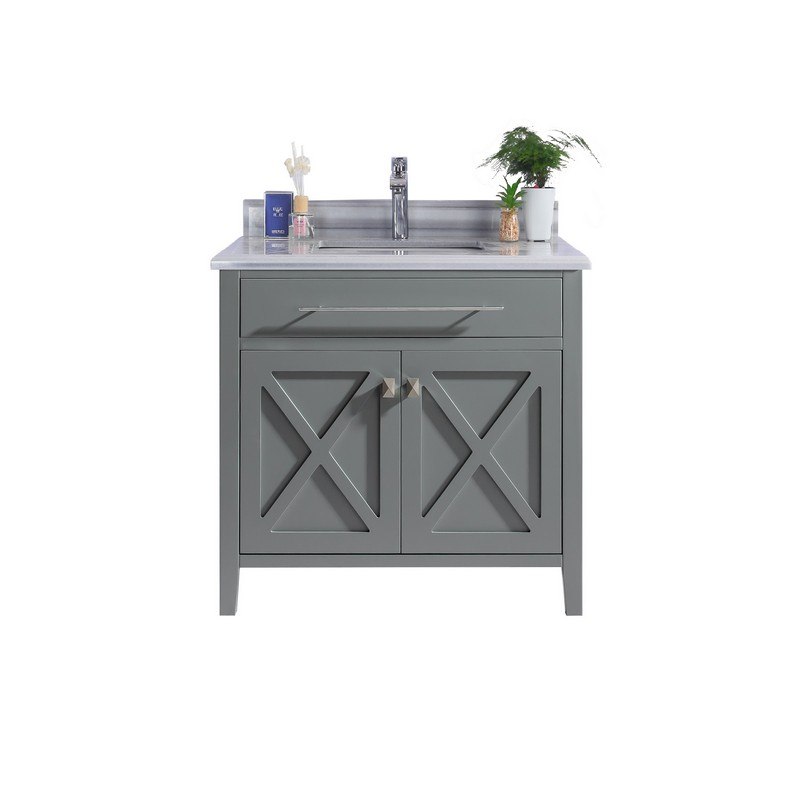 LAVIVA 313YG319-36G-WS WIMBLEDON 36 INCH GREY CABINET WITH WHITE STRIPES COUNTERTOP