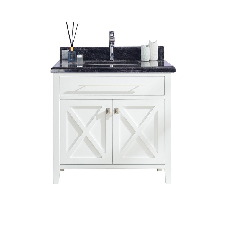 LAVIVA 313YG319-36W-BW WIMBLEDON 36 INCH WHITE CABINET WITH BLACK WOOD COUNTERTOP