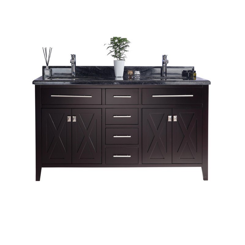 LAVIVA 313YG319-60B-BW WIMBLEDON 60 INCH BROWN CABINET WITH BLACK WOOD COUNTERTOP