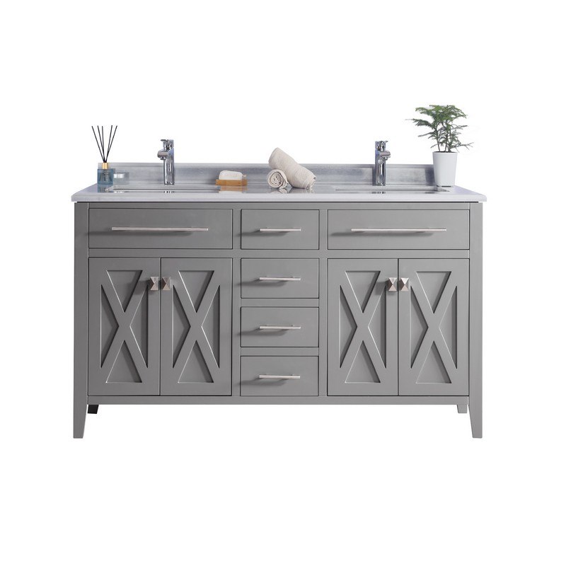 LAVIVA 313YG319-60G-WS WIMBLEDON 60 INCH GREY CABINET WITH WHITE STRIPES COUNTERTOP