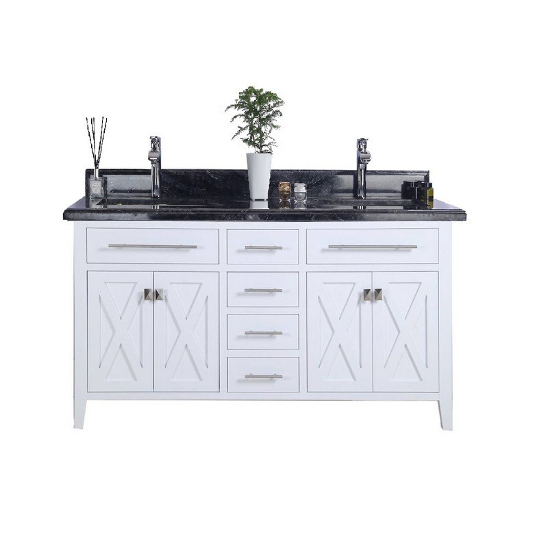 LAVIVA 313YG319-60W-BW WIMBLEDON 60 INCH WHITE CABINET WITH BLACK WOOD COUNTERTOP
