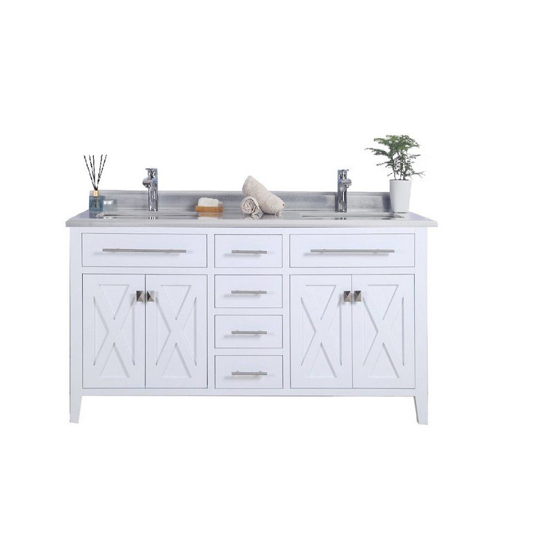 LAVIVA 313YG319-60W-WS WIMBLEDON 60 INCH WHITE CABINET WITH WHITE STRIPES COUNTERTOP