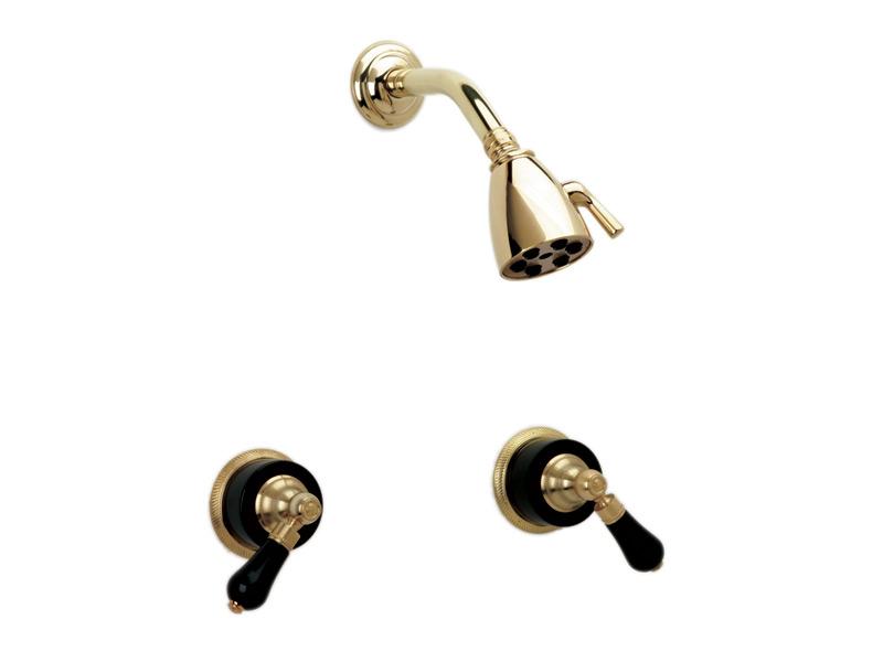 PHYLRICH K3274 REGENT WALL MOUNT SHOWER SET WITH TWO FRIENZE BLACK ONYX LEVER HANDLES