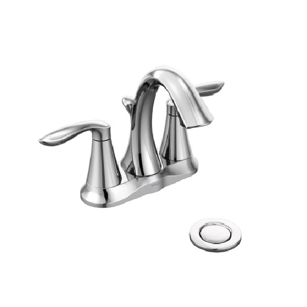 Chrome Moen 6410 Eva Two-Handle Centerset Bathroom Sink Faucet with Drain Assembly 