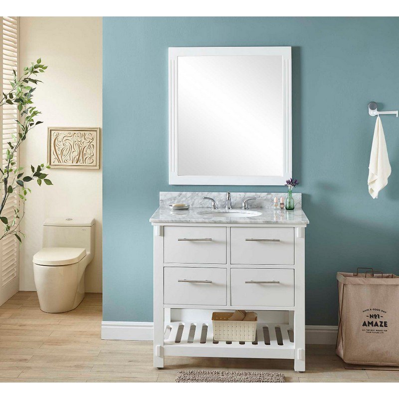 INFURNITURE IN3836-W+CW TOP 36 INCH SINGLE SINK BATHROOM VANITY IN WHITE WITH CARRARA WHITE MARBLE TOP