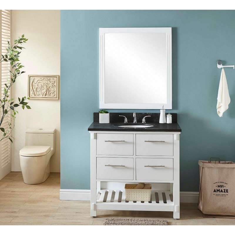 INFURNITURE IN3836-W+WK TOP 36 INCH SINGLE SINK BATHROOM VANITY IN WHITE WITH LIMESTONE TOP