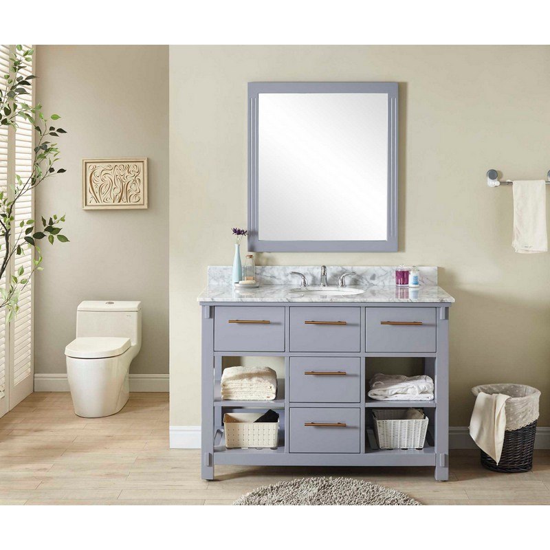 INFURNITURE IN3848-G+CW TOP 48 INCH SINGLE SINK BATHROOM VANITY IN GREY WITH CARRARA WHITE MARBLE TOP