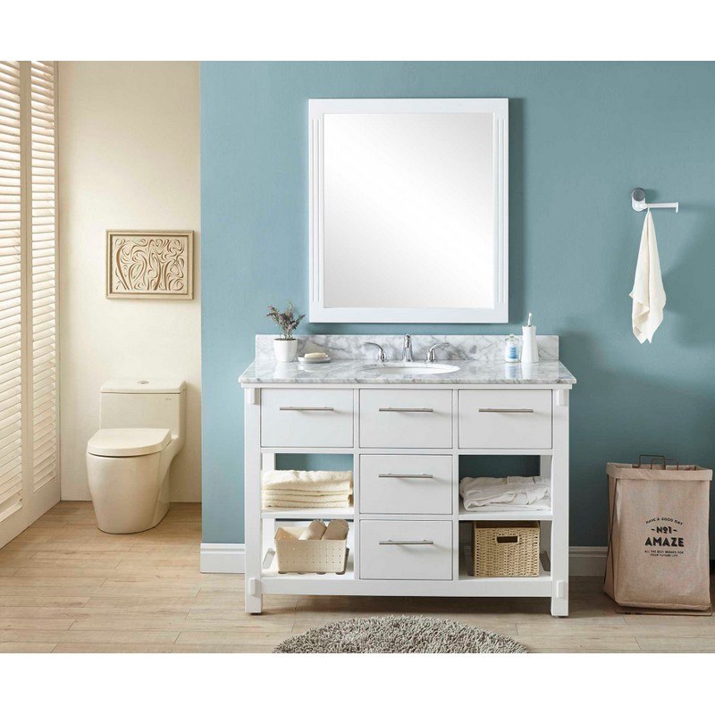 INFURNITURE IN3848-W+CW TOP 48 INCH SINGLE SINK BATHROOM VANITY IN WHITE WITH CARRARA WHITE MARBLE TOP