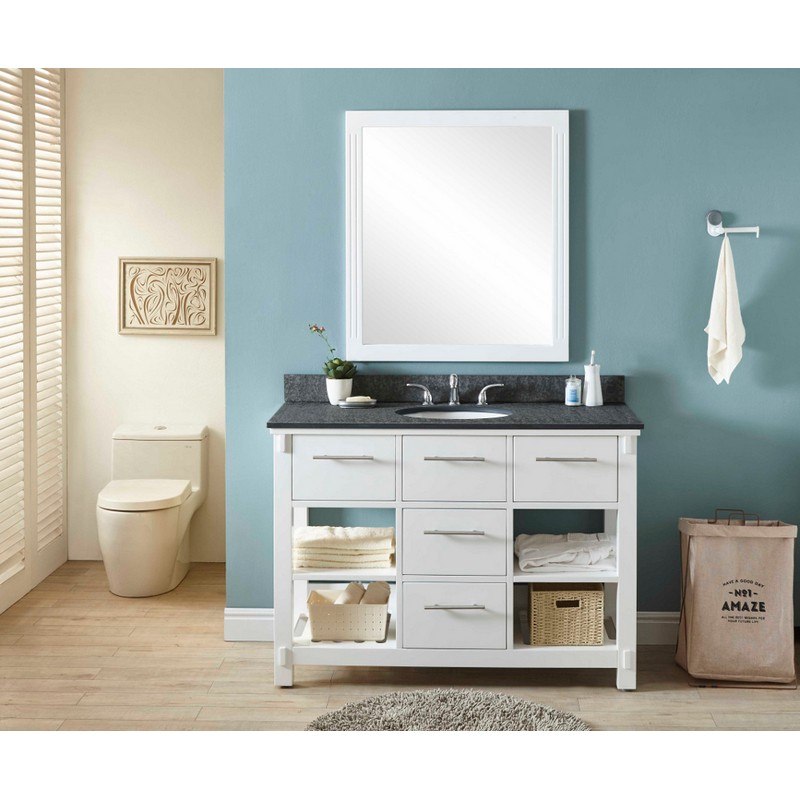 INFURNITURE IN3848-W+MG TOP 48 INCH SINGLE SINK BATHROOM VANITY IN WHITE WITH POLISHED TEXTURED SURFACE GRANITE TOP