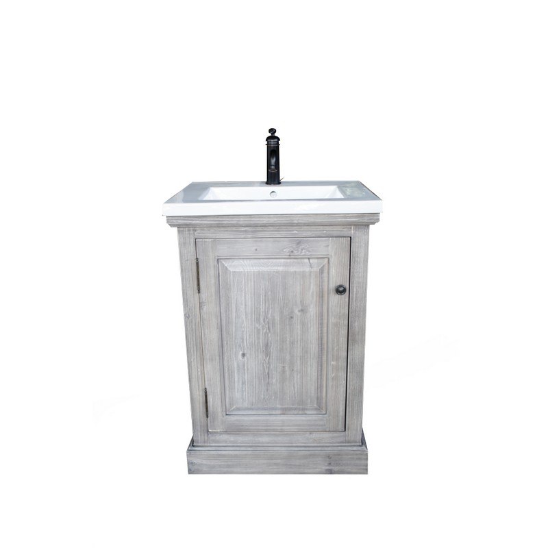 INFURNITURE WK1824-G 24 INCH RUSTIC SOLID FIR VANITY WITH CERAMIC SINGLE SINK IN GREY DRIFTWOOD
