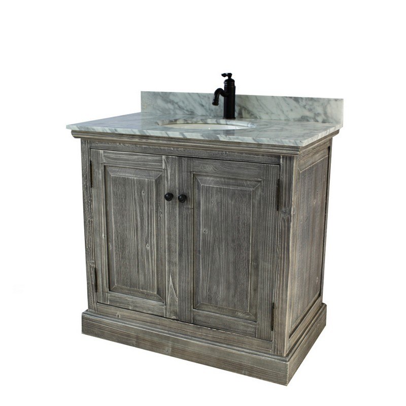 INFURNITURE WK1831+CW TOP 30 INCH SOLID RECYCLED FIR SINGLE SINK VANITY WITH CARRARA WHITE MARBLE TOP