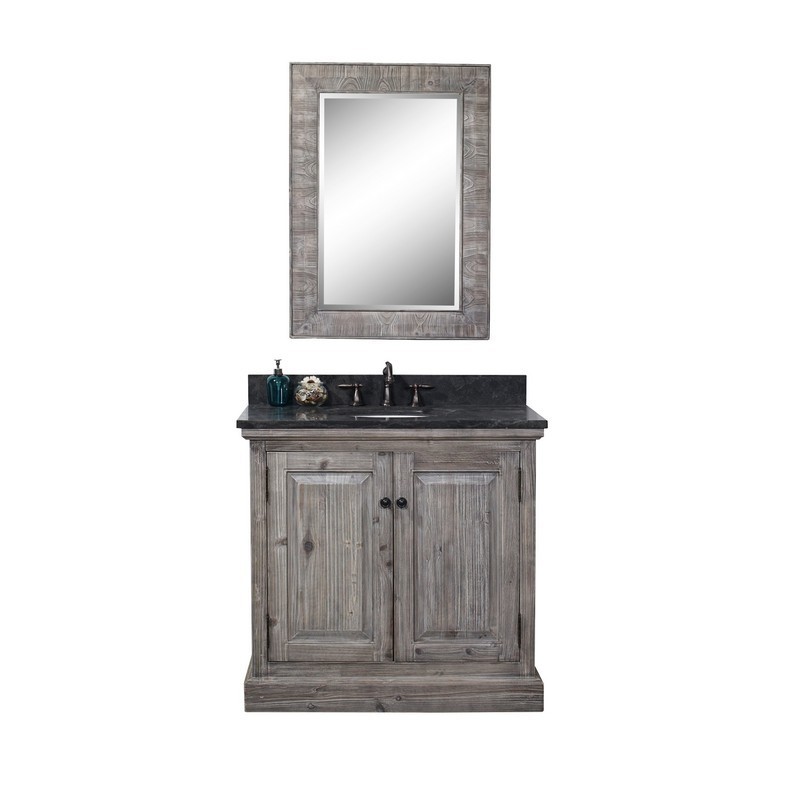 INFURNITURE WK1836-G+WK TOP 36 INCH RUSTIC SOLID FIR SINGLE SINK VANITY IN GREY DRIFTWOOD WITH LIMESTONE TOP