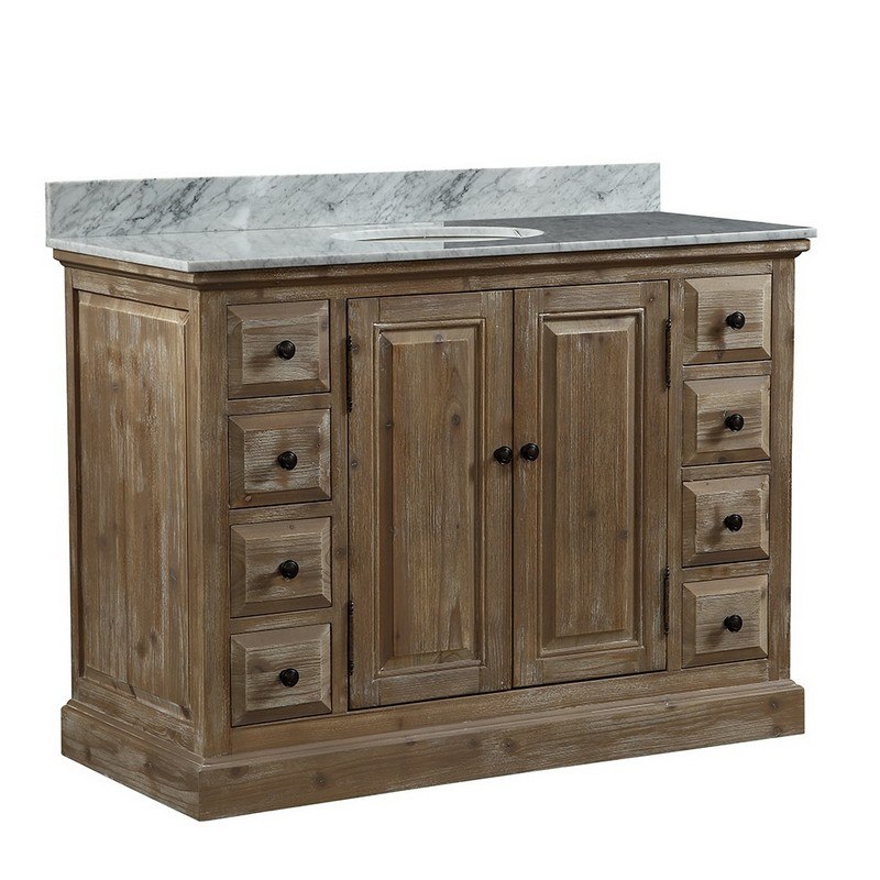 INFURNITURE WK1848+CW TOP 48 INCH SOLID RECYCLED FIR SINGLE SINK VANITY WITH CARRARA WHITE MARBLE TOP