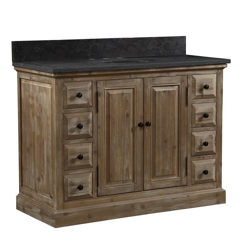 INFURNITURE WK1848+WK TOP 48 INCH SOLID RECYCLED FIR SINGLE SINK VANITY WITH LIMESTONE TOP