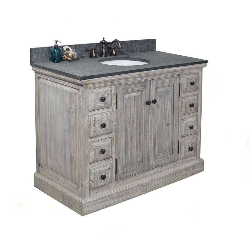 INFURNITURE WK1848-G+MG TOP 48 INCH RUSTIC SOLID FIR SINGLE SINK VANITY IN GREY-DRIFTWOOD WITH POLISHED TEXTURED SURFACE GRANITE TOP