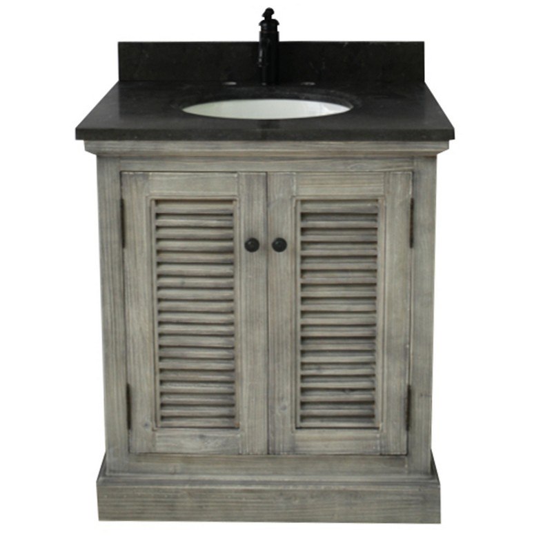 INFURNITURE WK1931-G+WK TOP 30 INCH RUSTIC SOLID FIR SINGLE SINK VANITY IN GREY DRIFTWOOD WITH LIMESTONE TOP