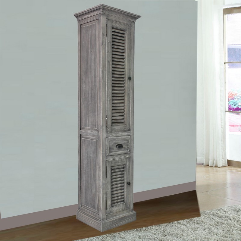 INFURNITURE WK1937SC-G 79 INCH RUSTIC SOLID FIR SIDE CABINET IN GREY DRIFTWOOD