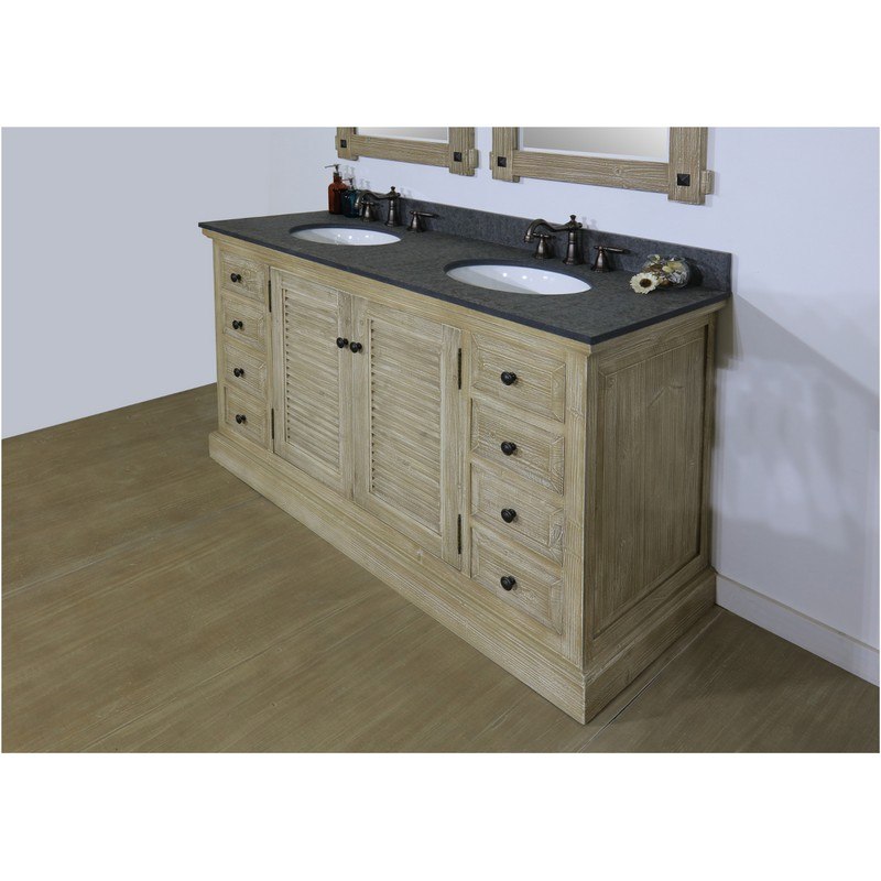 Infurniture Wk1960 Mg Top 60 Inch Solid Recycled Fir Double Sink Vanity With Polished Textured Surface Granite Top