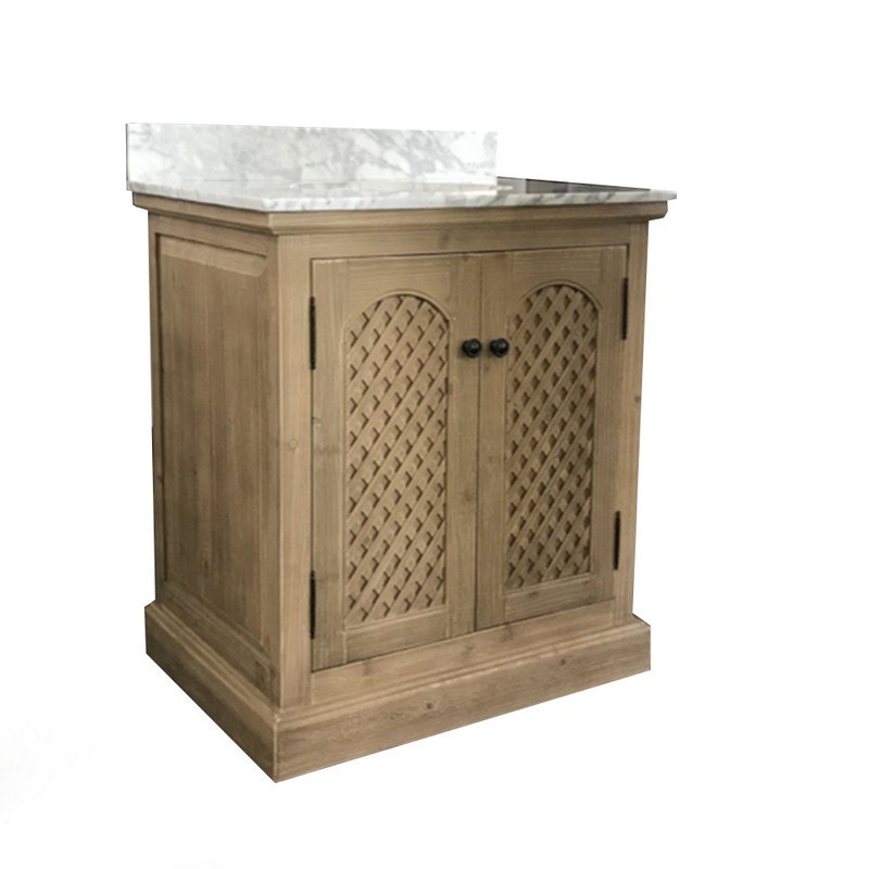 INFURNITURE WK8131+CW TOP 30 INCH RUSTIC SOLID FIR SINGLE SINK VANITY WITH CARRARA WHITE MARBLE TOP