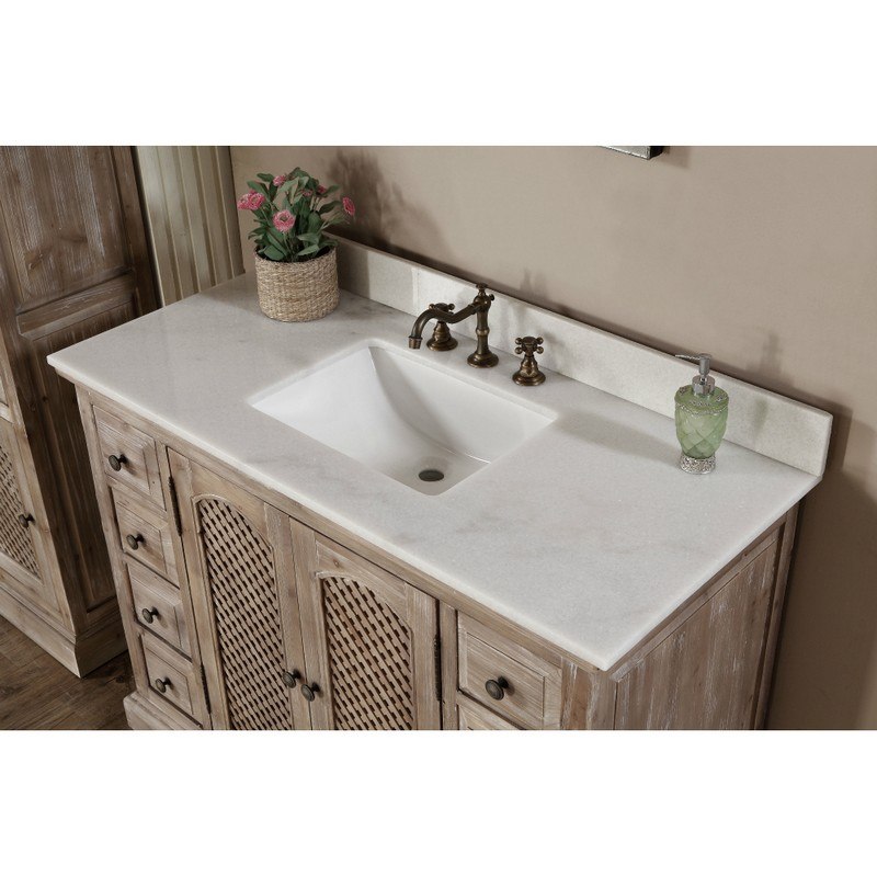 INFURNITURE WK8148+AP TOP 48 INCH SOLID RECYCLED FIR SINGLE SINK VANITY WITH ARCTIC PEARL QUARTZ MARBLE TOP