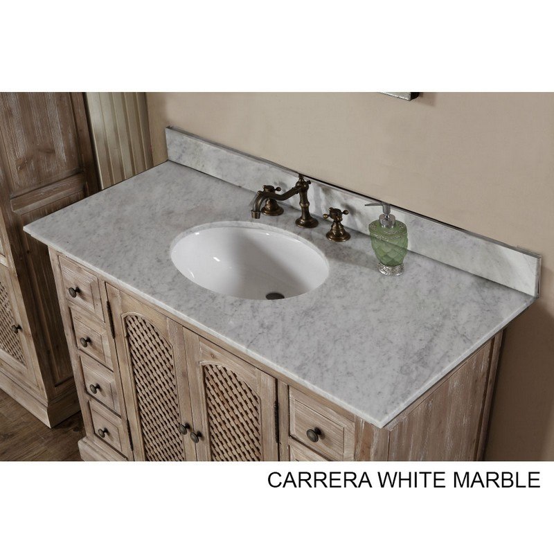 INFURNITURE WK8148+CW TOP 48 INCH SOLID RECYCLED FIR SINGLE SINK VANITY WITH CARRARA WHITE MARBLE TOP