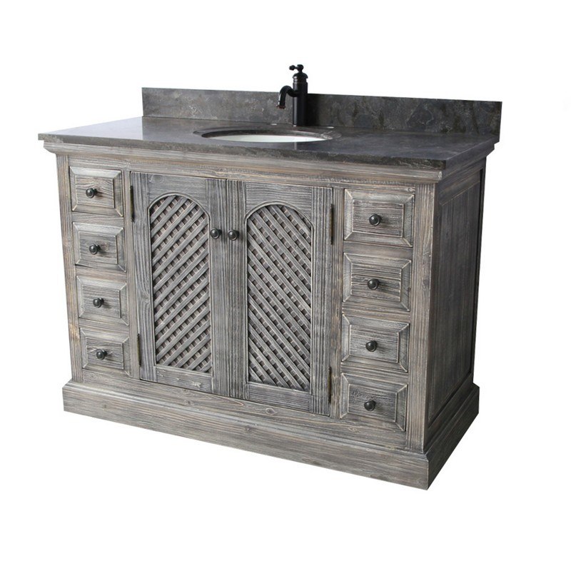 INFURNITURE WK8148-G+WK TOP 48 INCH RUSTIC SOLID FIR SINGLE SINK VANITY IN GREY DRIFTWOOD WITH LIMESTONE TOP