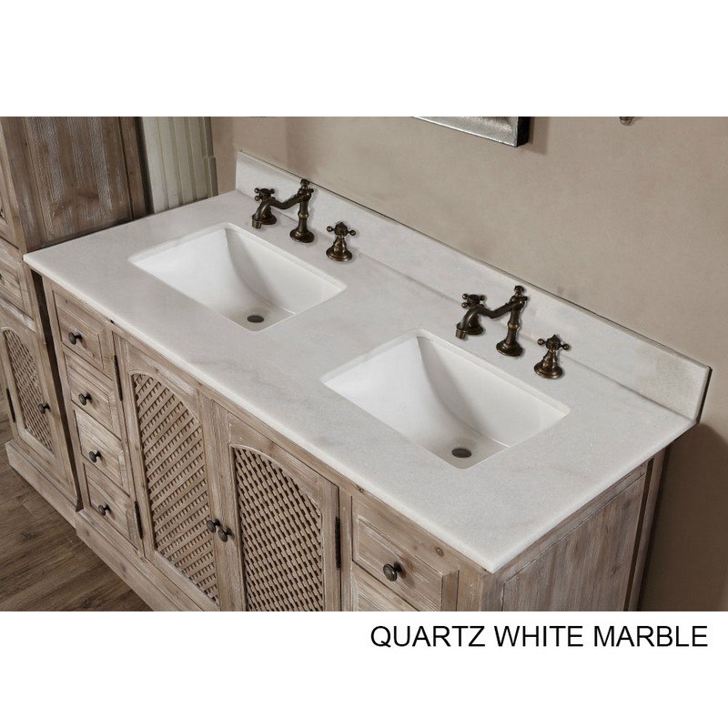 Arctic Pearl Quartz Marble Top, 60 Inch Double Sink Bathroom Vanity With Top