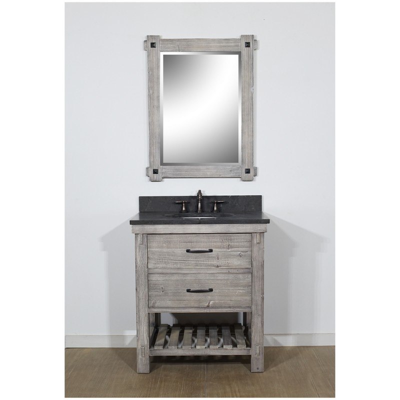 INFURNITURE WK8230-G+WK TOP 30 INCH RUSTIC SOLID FIR SINGLE SINK VANITY IN GREY DRIFTWOOD WITH LIMESTONE TOP