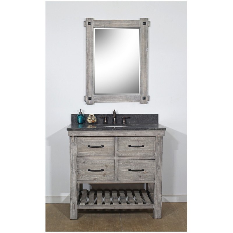INFURNITURE WK8236-G+WK TOP 36 INCH RUSTIC SOLID FIR SINGLE SINK VANITY IN GREY DRIFTWOOD WITH LIMESTONE TOP