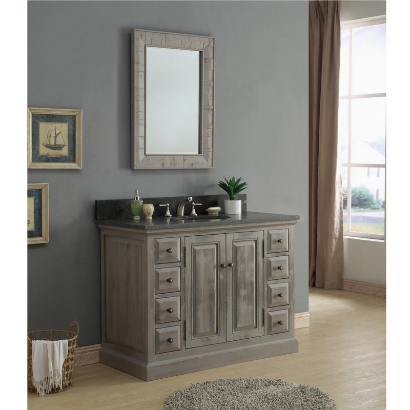 INFURNITURE WK8348+WK TOP 48 INCH SOLID RECYCLED FIR SINGLE SINK VANITY IN GREY WITH LIMESTONE TOP