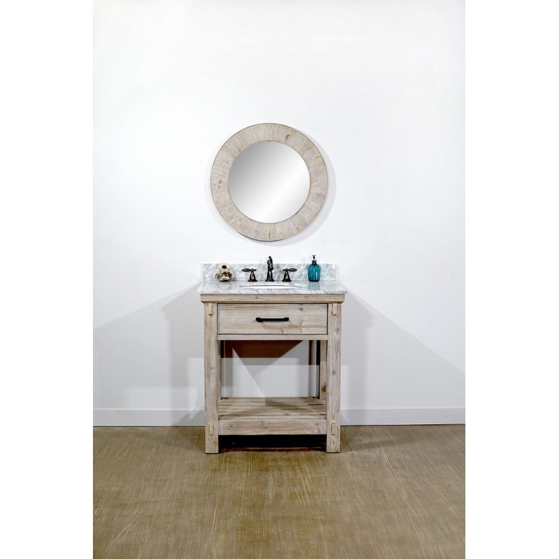 INFURNITURE WK8430+CW TOP 30 INCH RUSTIC SOLID FIR SINGLE SINK VANITY WITH CARRARA WHITE MARBLE TOP