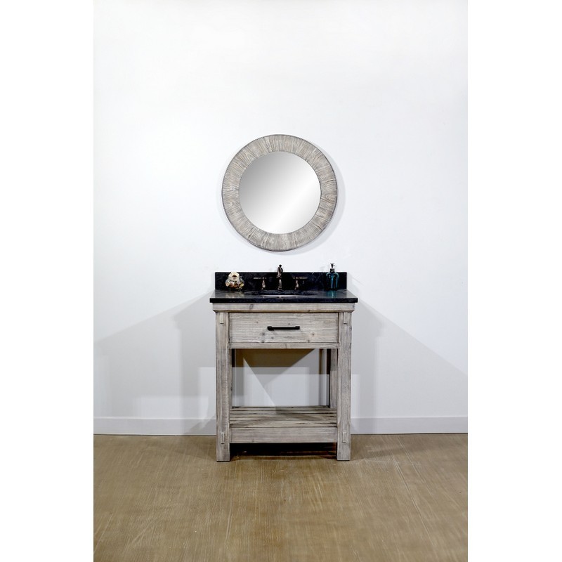 INFURNITURE WK8430-G+WK TOP 30 INCH RUSTIC SOLID FIR SINGLE SINK VANITY IN GREY DRIFTWOOD WITH LIMESTONE TOP