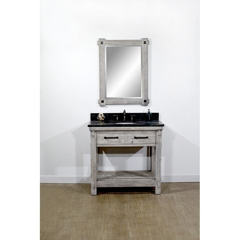 INFURNITURE WK8436-G+WK TOP 36 INCH RUSTIC SOLID FIR SINGLE SINK VANITY IN GREY DRIFTWOOD WITH LIMESTONE TOP