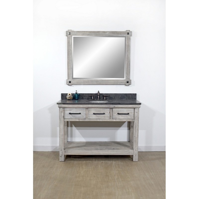 INFURNITURE WK8448-G+WK TOP 48 INCH RUSTIC SOLID FIR SINGLE SINK VANITY IN GREY DRIFTWOOD WITH LIMESTONE TOP