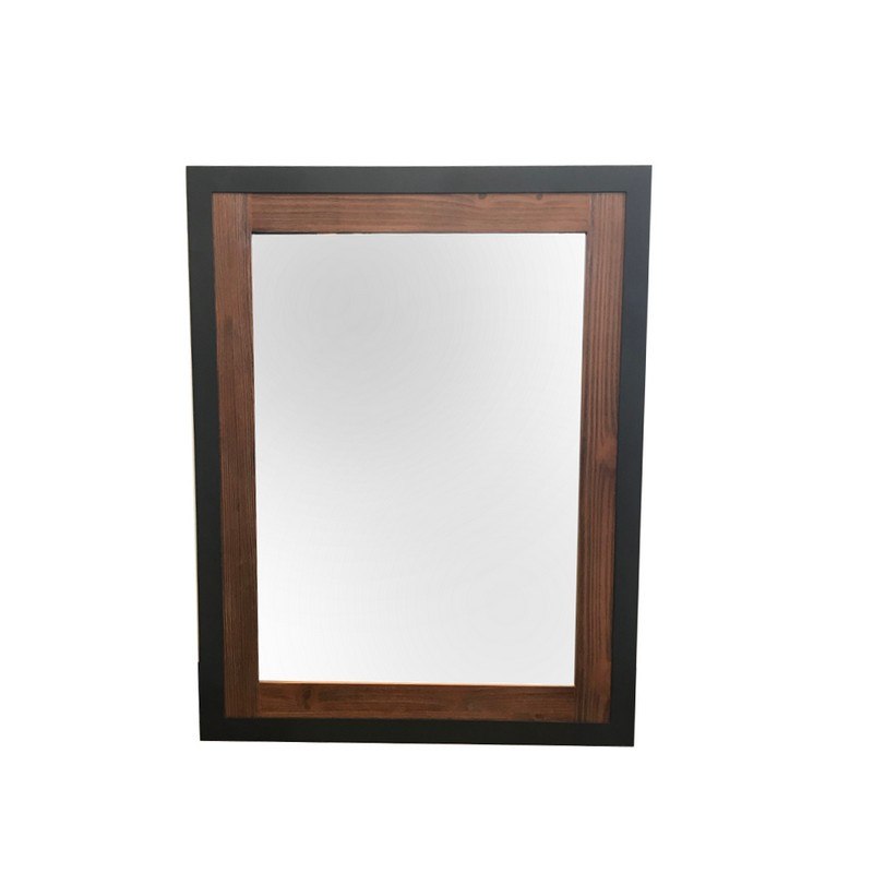 INFURNITURE WK8828M-BR 28 x 36 INCH IRON FRAMED RUSTIC FIR MIRROR IN BROWN-DRIFTWOOD FINISH