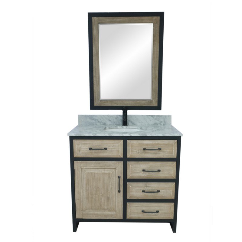 INFURNITURE WK8836+CW TOP 36 INCHRUSTIC SOLID FIR SINGLE SINK IRON FRAME VANITY WITH CARRARA WHITE MARBLE TOP