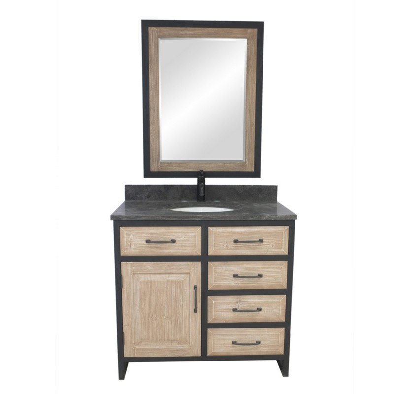 INFURNITURE WK8836+WK TOP 36 INCHRUSTIC SOLID FIR SINGLE SINK IRON FRAME VANITY WITH LIMESTONE TOP